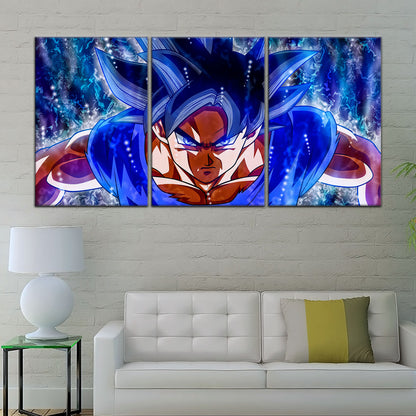 Dragon Ball Super Ultra Instinct Goku Canvas Wall Art - 5 Piece Split Panel DBZ Anime Poster - Ready to Hang Living Room Man Cave Decor - DR5089