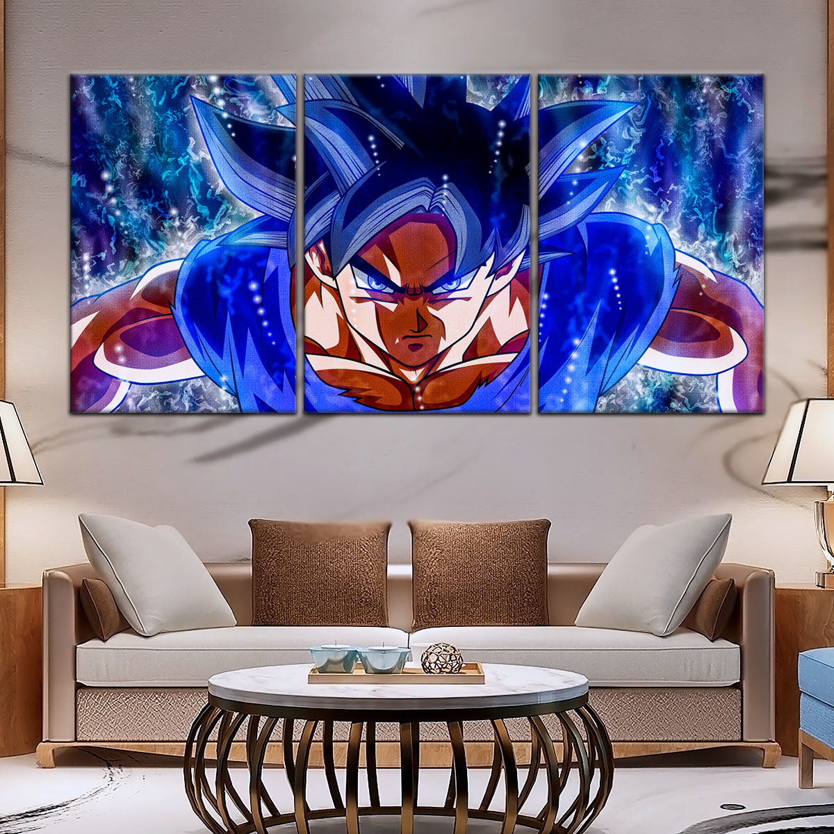 Dragon Ball Super Ultra Instinct Goku Canvas Wall Art - 5 Piece Split Panel DBZ Anime Poster - Ready to Hang Living Room Man Cave Decor - DR5089