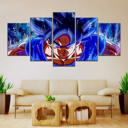 Dragon Ball Super Ultra Instinct Goku Canvas Wall Art - 5 Piece Split Panel DBZ Anime Poster - Ready to Hang Living Room Man Cave Decor - DR5089