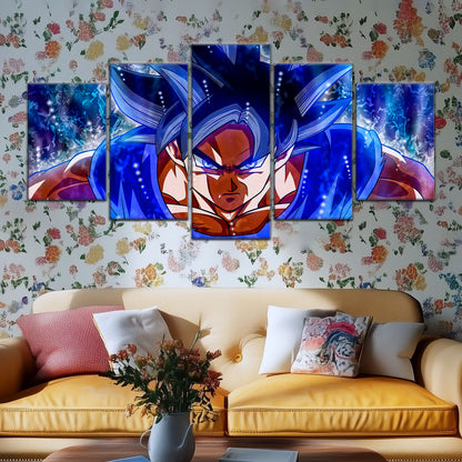 Dragon Ball Super Ultra Instinct Goku Canvas Wall Art - 5 Piece Split Panel DBZ Anime Poster - Ready to Hang Living Room Man Cave Decor - DR5089