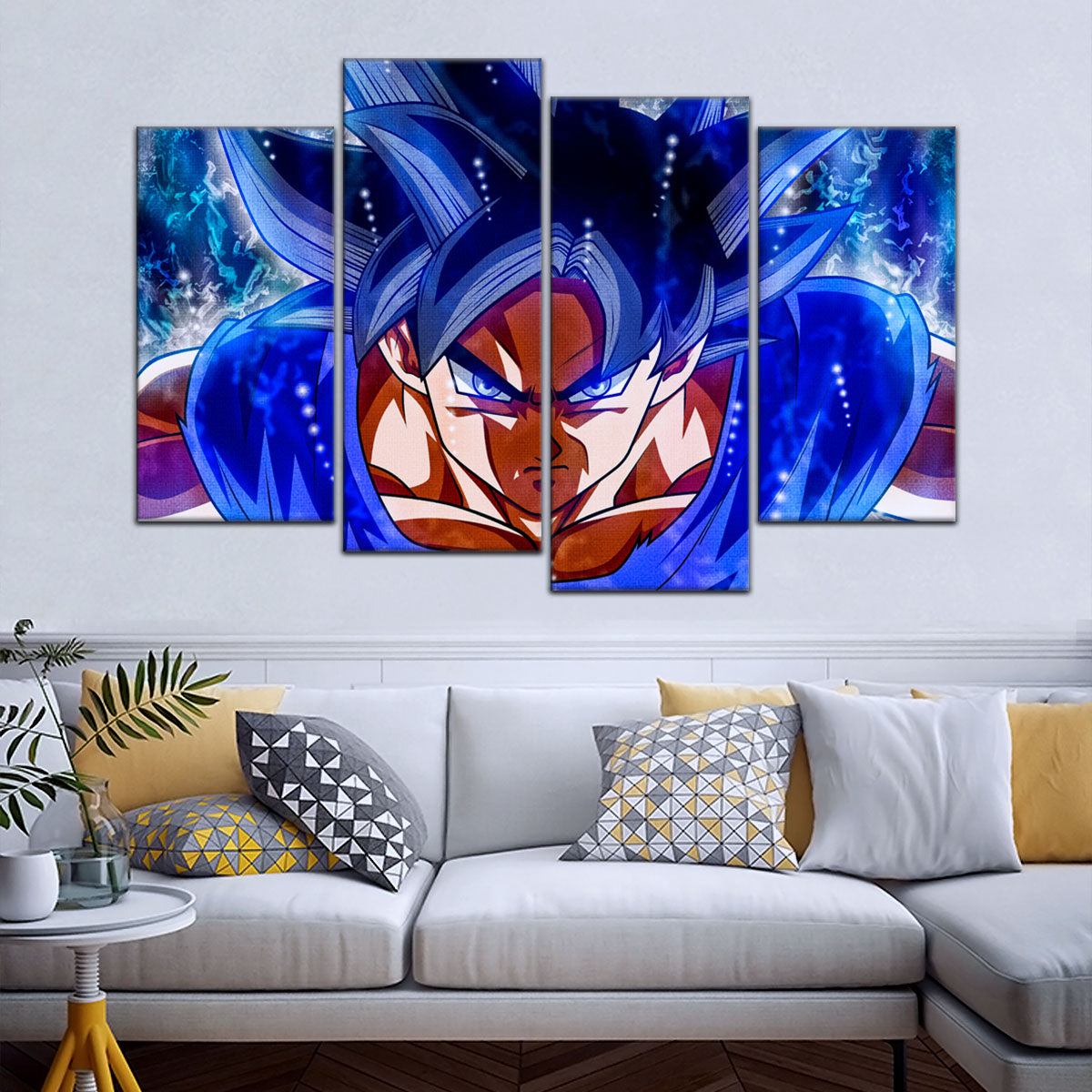 Dragon Ball Super Ultra Instinct Goku Canvas Wall Art - 5 Piece Split Panel DBZ Anime Poster - Ready to Hang Living Room Man Cave Decor - DR5089