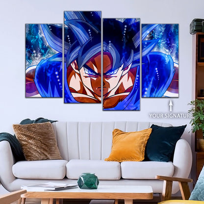 Dragon Ball Super Ultra Instinct Goku Canvas Wall Art - 5 Piece Split Panel DBZ Anime Poster - Ready to Hang Living Room Man Cave Decor - DR5089
