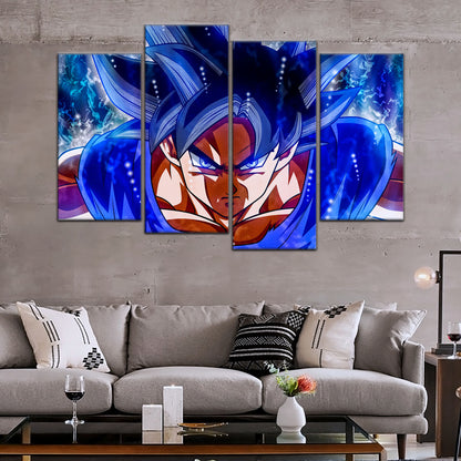 Dragon Ball Super Ultra Instinct Goku Canvas Wall Art - 5 Piece Split Panel DBZ Anime Poster - Ready to Hang Living Room Man Cave Decor - DR5089