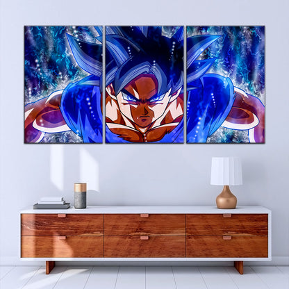 Dragon Ball Super Ultra Instinct Goku Canvas Wall Art - 5 Piece Split Panel DBZ Anime Poster - Ready to Hang Living Room Man Cave Decor - DR5089