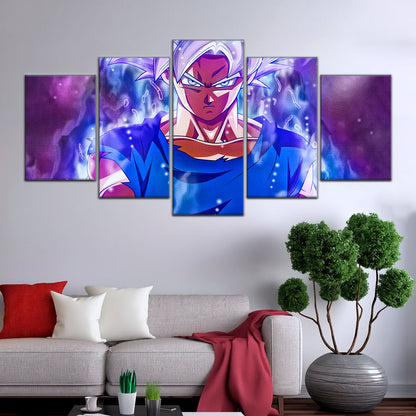 Dragon Ball Super Ultra Instinct Goku Canvas Wall Art - 5 Piece Split Panel DBZ Anime Poster - Ready to Hang Living Room Man Cave Decor - DR5090