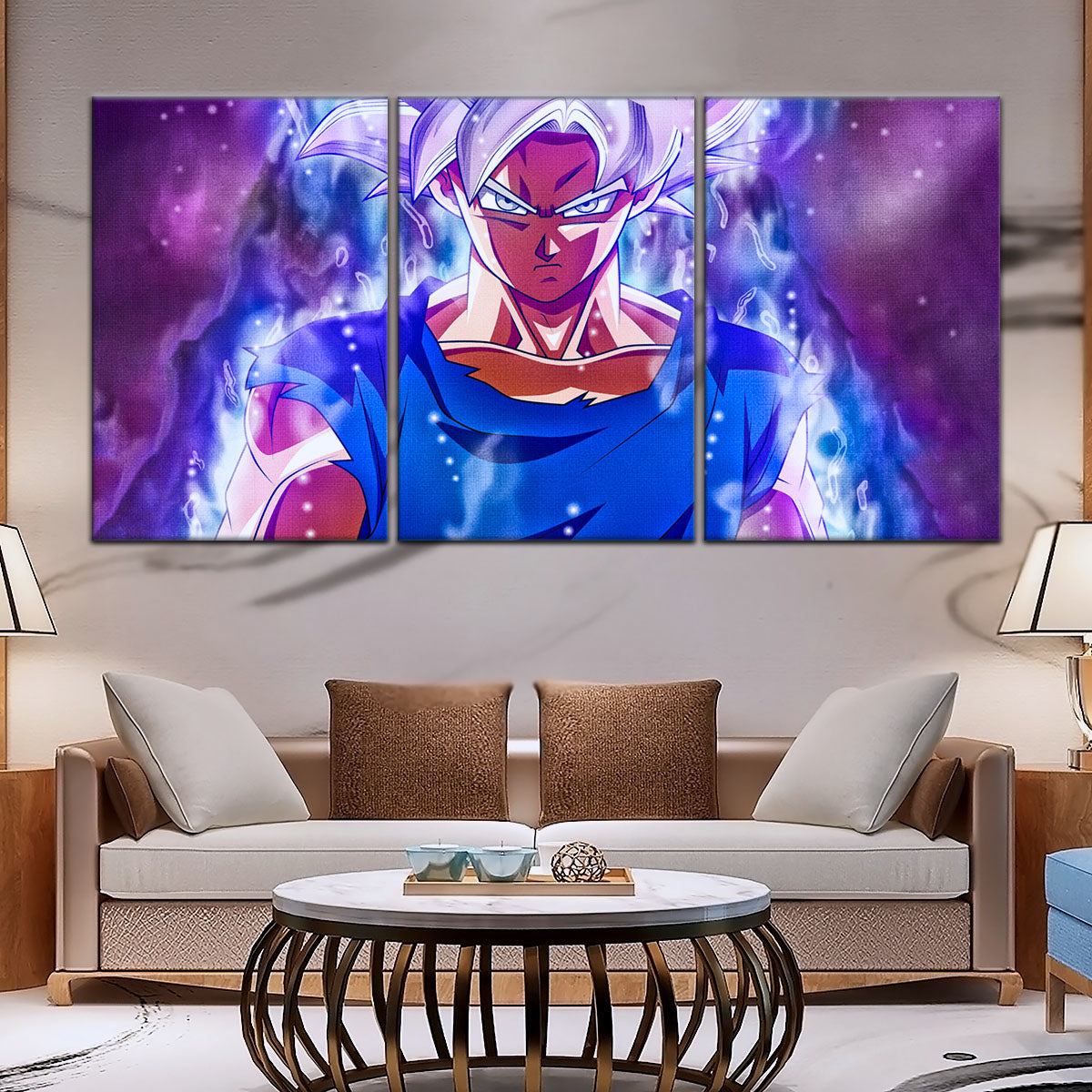 Dragon Ball Super Ultra Instinct Goku Canvas Wall Art - 5 Piece Split Panel DBZ Anime Poster - Ready to Hang Living Room Man Cave Decor - DR5090