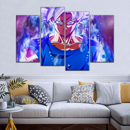 Dragon Ball Super Ultra Instinct Goku Canvas Wall Art - 5 Piece Split Panel DBZ Anime Poster - Ready to Hang Living Room Man Cave Decor - DR5090