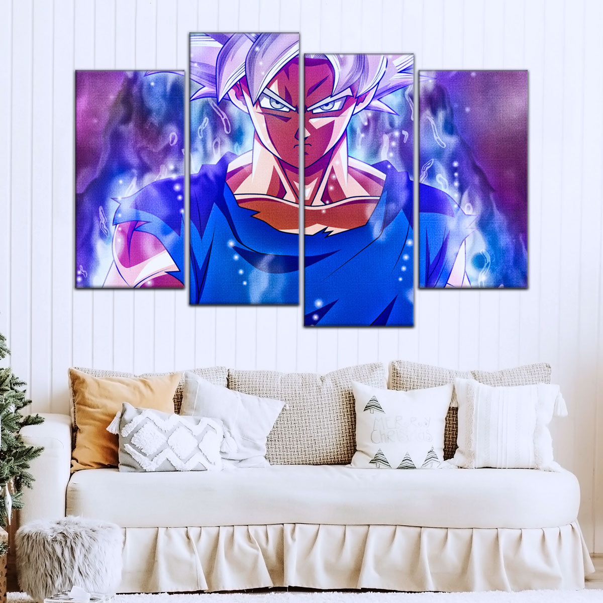 Dragon Ball Super Ultra Instinct Goku Canvas Wall Art - 5 Piece Split Panel DBZ Anime Poster - Ready to Hang Living Room Man Cave Decor - DR5090