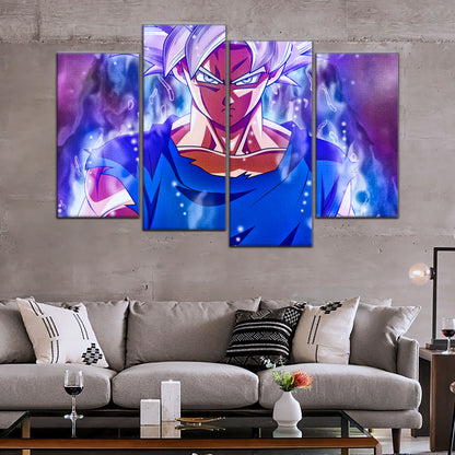 Dragon Ball Super Ultra Instinct Goku Canvas Wall Art - 5 Piece Split Panel DBZ Anime Poster - Ready to Hang Living Room Man Cave Decor - DR5090