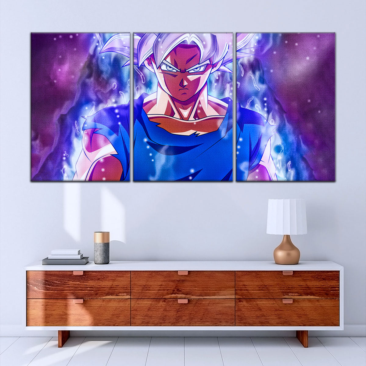 Dragon Ball Super Ultra Instinct Goku Canvas Wall Art - 5 Piece Split Panel DBZ Anime Poster - Ready to Hang Living Room Man Cave Decor - DR5090