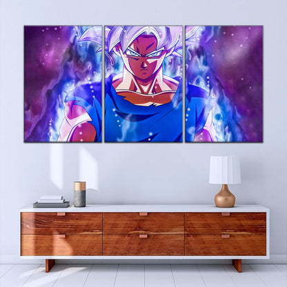 Dragon Ball Super Ultra Instinct Goku Canvas Wall Art - 5 Piece Split Panel DBZ Anime Poster - Ready to Hang Living Room Man Cave Decor - DR5090