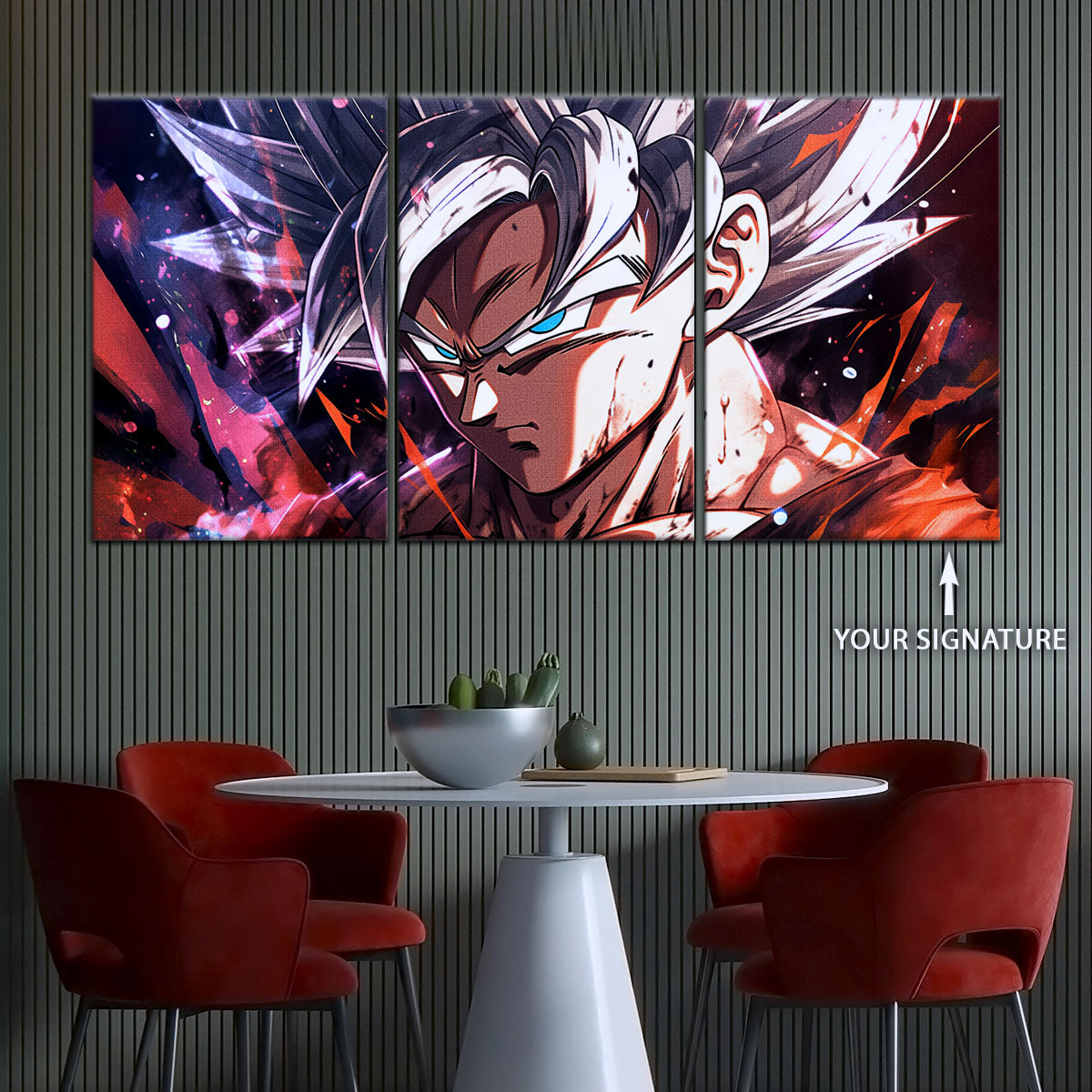 Dragon Ball Super Ultra Instinct Goku Canvas Wall Art - 5 Piece Split Panel DBZ Anime Poster - Ready to Hang Living Room Man Cave Decor - DR5091