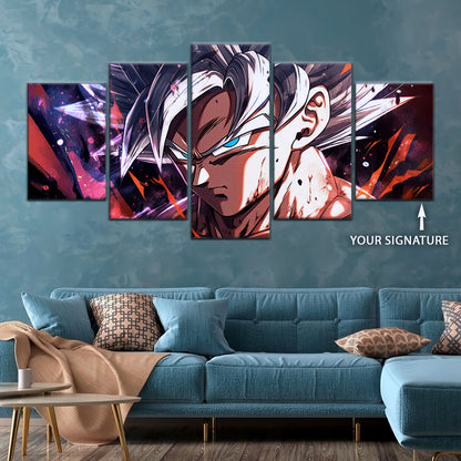 Dragon Ball Super Ultra Instinct Goku Canvas Wall Art - 5 Piece Split Panel DBZ Anime Poster - Ready to Hang Living Room Man Cave Decor - DR5091