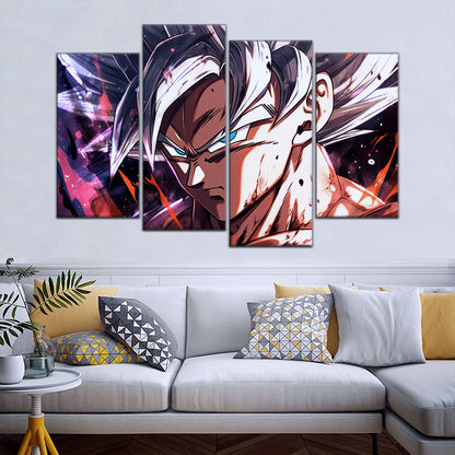 Dragon Ball Super Ultra Instinct Goku Canvas Wall Art - 5 Piece Split Panel DBZ Anime Poster - Ready to Hang Living Room Man Cave Decor - DR5091