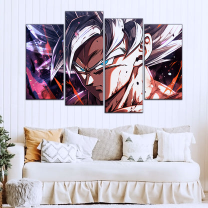 Dragon Ball Super Ultra Instinct Goku Canvas Wall Art - 5 Piece Split Panel DBZ Anime Poster - Ready to Hang Living Room Man Cave Decor - DR5091