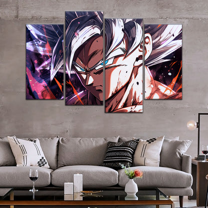 Dragon Ball Super Ultra Instinct Goku Canvas Wall Art - 5 Piece Split Panel DBZ Anime Poster - Ready to Hang Living Room Man Cave Decor - DR5091