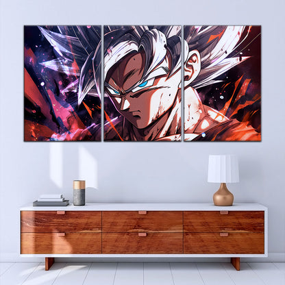Dragon Ball Super Ultra Instinct Goku Canvas Wall Art - 5 Piece Split Panel DBZ Anime Poster - Ready to Hang Living Room Man Cave Decor - DR5091