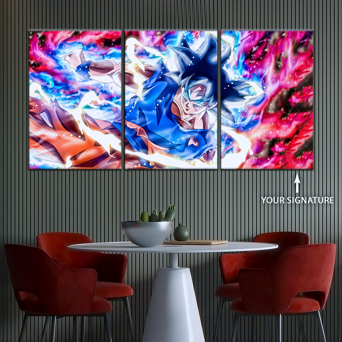 Dragon Ball Super Ultra Instinct Goku Canvas Wall Art - 5 Piece Split Panel DBZ Anime Poster - Ready to Hang Living Room Man Cave Decor - DR5092