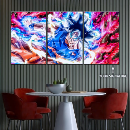 Dragon Ball Super Ultra Instinct Goku Canvas Wall Art - 5 Piece Split Panel DBZ Anime Poster - Ready to Hang Living Room Man Cave Decor - DR5092