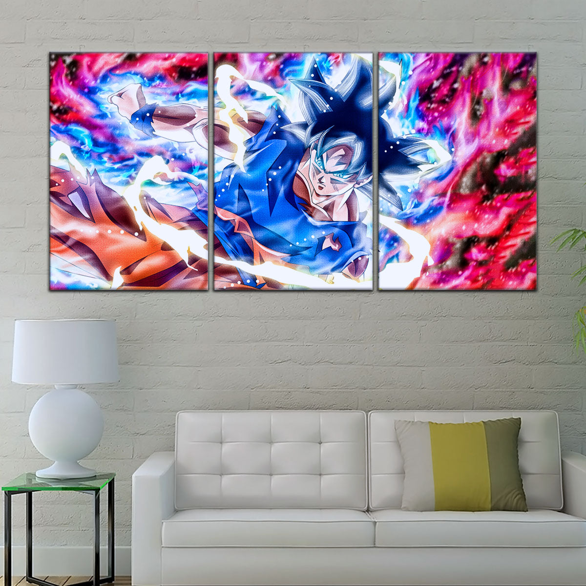 Dragon Ball Super Ultra Instinct Goku Canvas Wall Art - 5 Piece Split Panel DBZ Anime Poster - Ready to Hang Living Room Man Cave Decor - DR5092