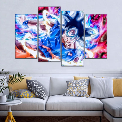 Dragon Ball Super Ultra Instinct Goku Canvas Wall Art - 5 Piece Split Panel DBZ Anime Poster - Ready to Hang Living Room Man Cave Decor - DR5092