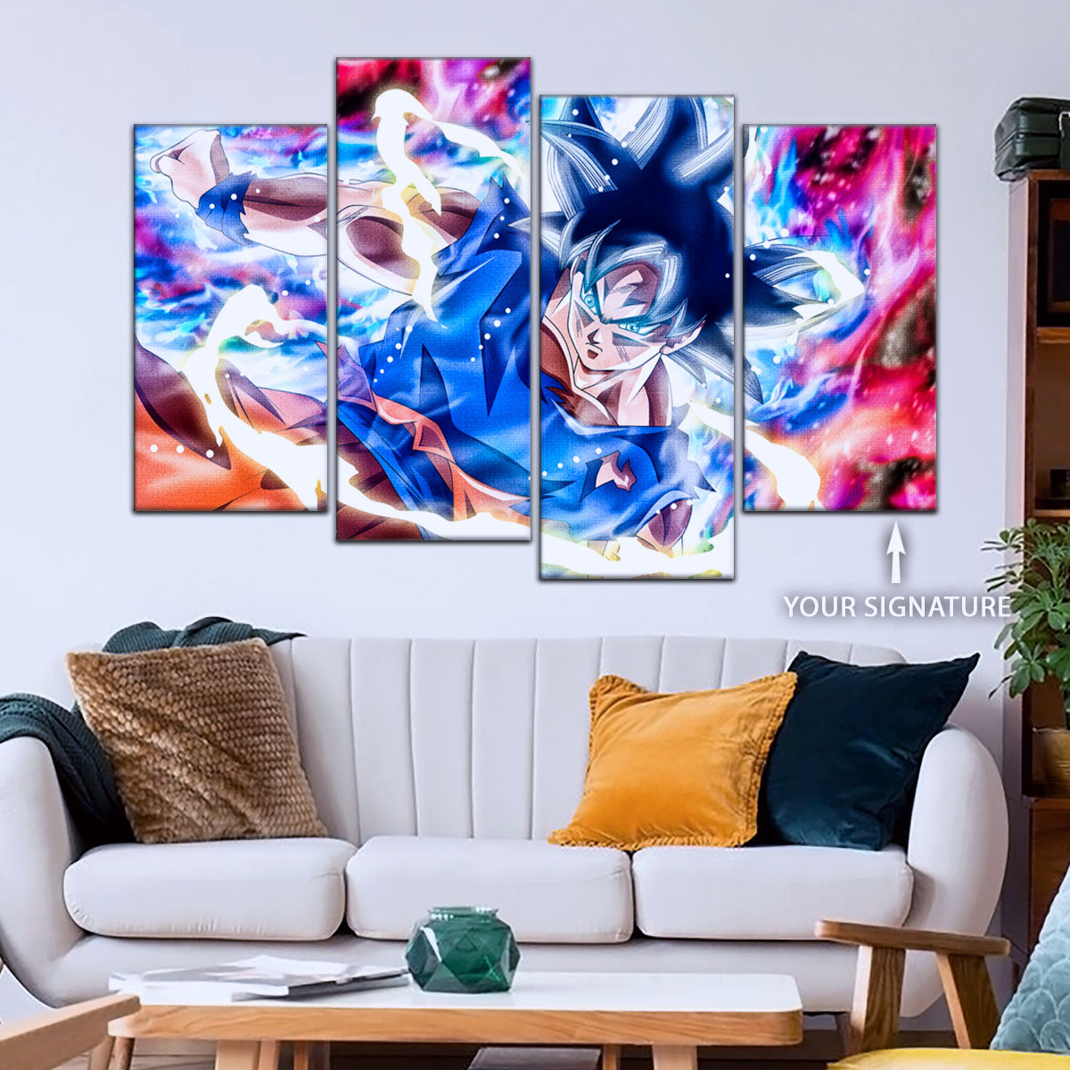 Dragon Ball Super Ultra Instinct Goku Canvas Wall Art - 5 Piece Split Panel DBZ Anime Poster - Ready to Hang Living Room Man Cave Decor - DR5092