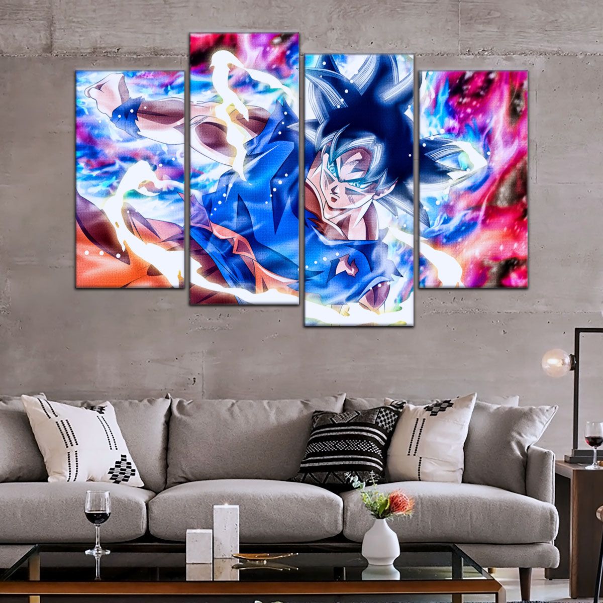 Dragon Ball Super Ultra Instinct Goku Canvas Wall Art - 5 Piece Split Panel DBZ Anime Poster - Ready to Hang Living Room Man Cave Decor - DR5092