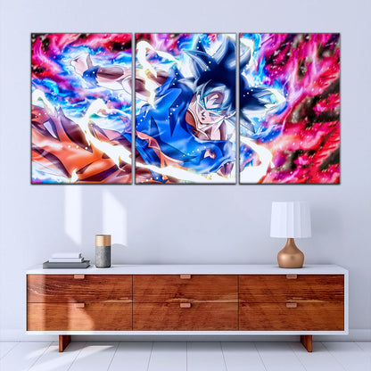 Dragon Ball Super Ultra Instinct Goku Canvas Wall Art - 5 Piece Split Panel DBZ Anime Poster - Ready to Hang Living Room Man Cave Decor - DR5092