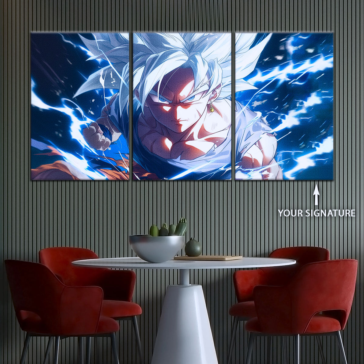 Dragon Ball Super Ultra Instinct Goku Canvas Wall Art - 5 Piece Split Panel DBZ Anime Poster - Ready to Hang Living Room Man Cave Decor - DR5094