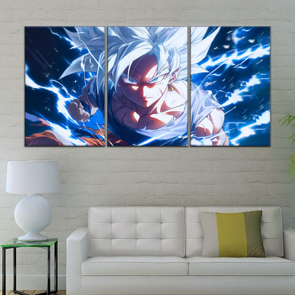 Dragon Ball Super Ultra Instinct Goku Canvas Wall Art - 5 Piece Split Panel DBZ Anime Poster - Ready to Hang Living Room Man Cave Decor - DR5094