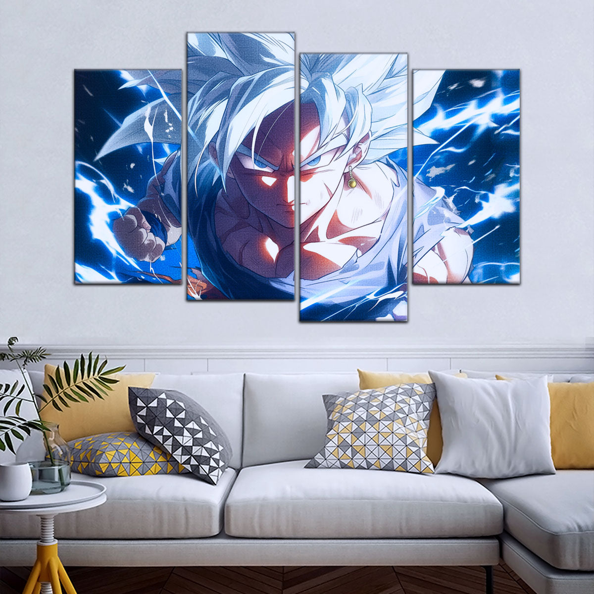 Dragon Ball Super Ultra Instinct Goku Canvas Wall Art - 5 Piece Split Panel DBZ Anime Poster - Ready to Hang Living Room Man Cave Decor - DR5094