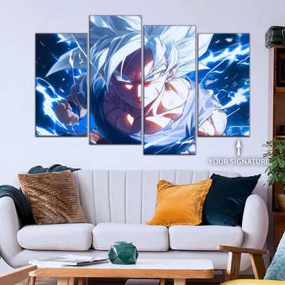 Dragon Ball Super Ultra Instinct Goku Canvas Wall Art - 5 Piece Split Panel DBZ Anime Poster - Ready to Hang Living Room Man Cave Decor - DR5094