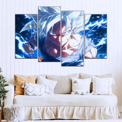 Dragon Ball Super Ultra Instinct Goku Canvas Wall Art - 5 Piece Split Panel DBZ Anime Poster - Ready to Hang Living Room Man Cave Decor - DR5094
