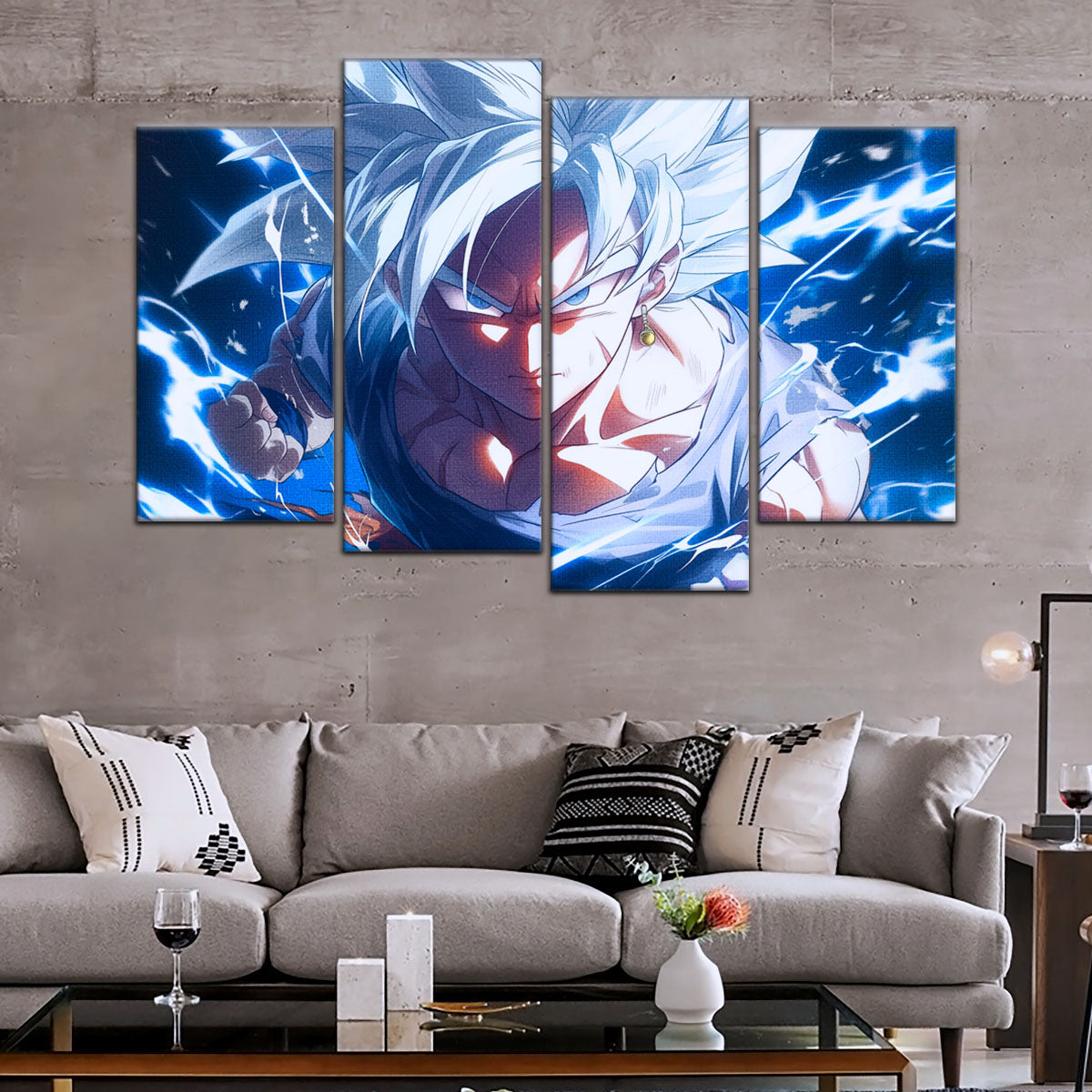 Dragon Ball Super Ultra Instinct Goku Canvas Wall Art - 5 Piece Split Panel DBZ Anime Poster - Ready to Hang Living Room Man Cave Decor - DR5094
