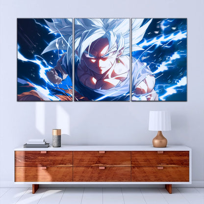 Dragon Ball Super Ultra Instinct Goku Canvas Wall Art - 5 Piece Split Panel DBZ Anime Poster - Ready to Hang Living Room Man Cave Decor - DR5094