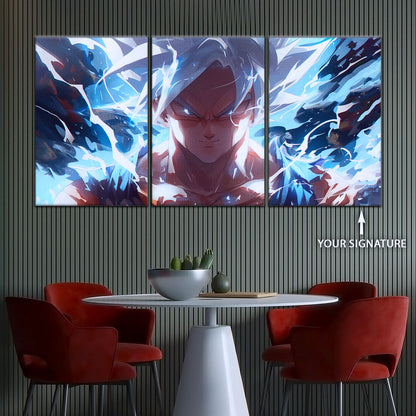 Dragon Ball Super Ultra Instinct Goku Canvas Wall Art - 5 Piece Split Panel DBZ Anime Poster - Ready to Hang Living Room Man Cave Decor - DR5095