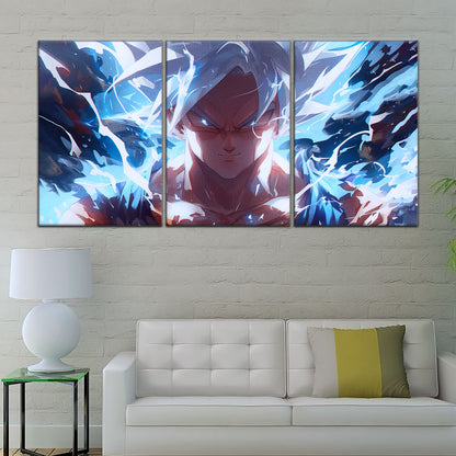 Dragon Ball Super Ultra Instinct Goku Canvas Wall Art - 5 Piece Split Panel DBZ Anime Poster - Ready to Hang Living Room Man Cave Decor - DR5095
