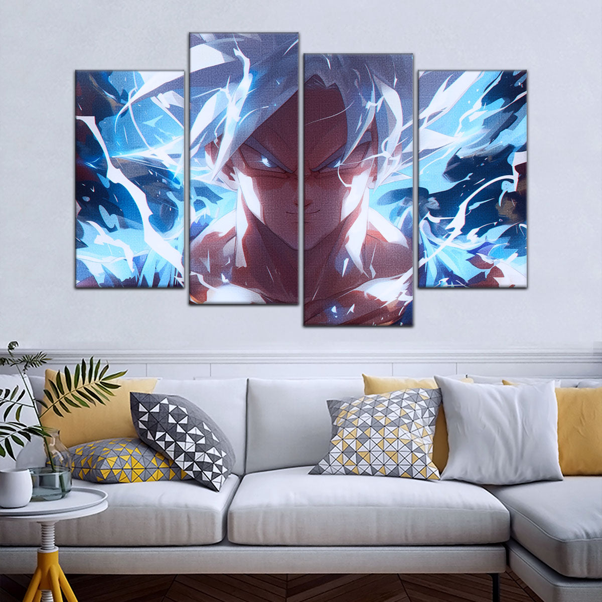 Dragon Ball Super Ultra Instinct Goku Canvas Wall Art - 5 Piece Split Panel DBZ Anime Poster - Ready to Hang Living Room Man Cave Decor - DR5095