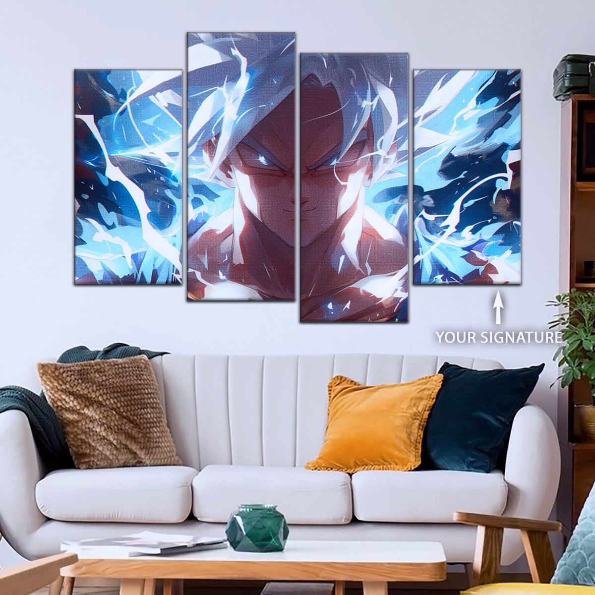 Dragon Ball Super Ultra Instinct Goku Canvas Wall Art - 5 Piece Split Panel DBZ Anime Poster - Ready to Hang Living Room Man Cave Decor - DR5095