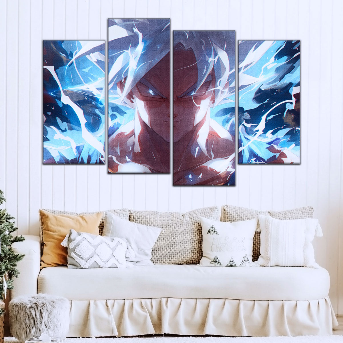 Dragon Ball Super Ultra Instinct Goku Canvas Wall Art - 5 Piece Split Panel DBZ Anime Poster - Ready to Hang Living Room Man Cave Decor - DR5095
