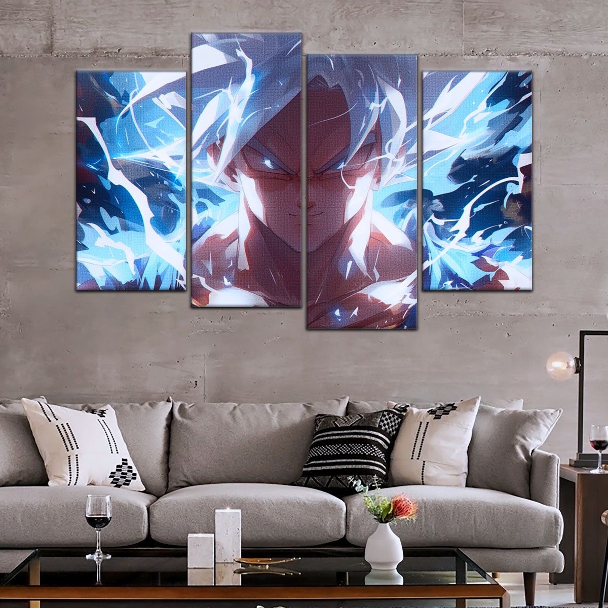 Dragon Ball Super Ultra Instinct Goku Canvas Wall Art - 5 Piece Split Panel DBZ Anime Poster - Ready to Hang Living Room Man Cave Decor - DR5095