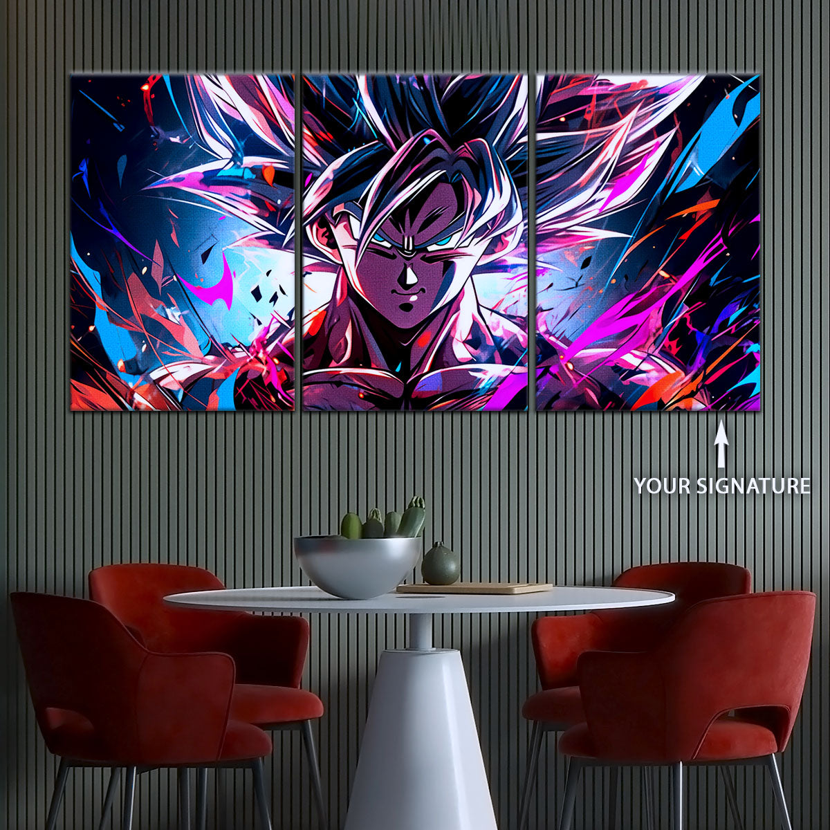 Dragon Ball Super Ultra Instinct Goku Canvas Wall Art - 5 Piece Split Panel DBZ Anime Poster - Ready to Hang Living Room Man Cave Decor - DR5096