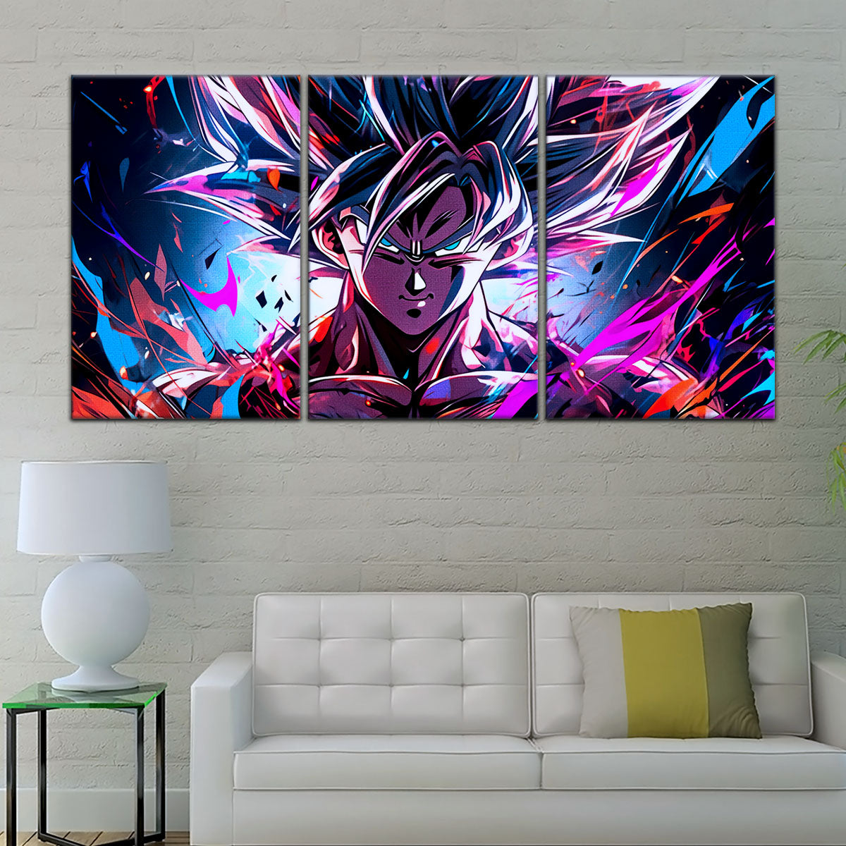 Dragon Ball Super Ultra Instinct Goku Canvas Wall Art - 5 Piece Split Panel DBZ Anime Poster - Ready to Hang Living Room Man Cave Decor - DR5096