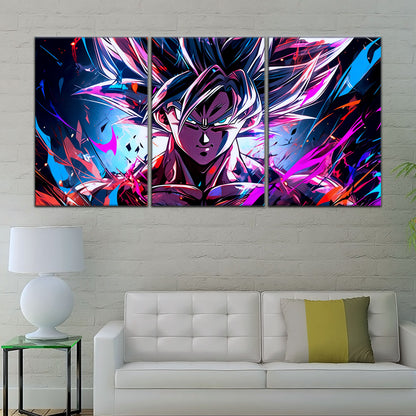 Dragon Ball Super Ultra Instinct Goku Canvas Wall Art - 5 Piece Split Panel DBZ Anime Poster - Ready to Hang Living Room Man Cave Decor - DR5096