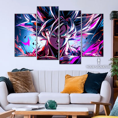 Dragon Ball Super Ultra Instinct Goku Canvas Wall Art - 5 Piece Split Panel DBZ Anime Poster - Ready to Hang Living Room Man Cave Decor - DR5096