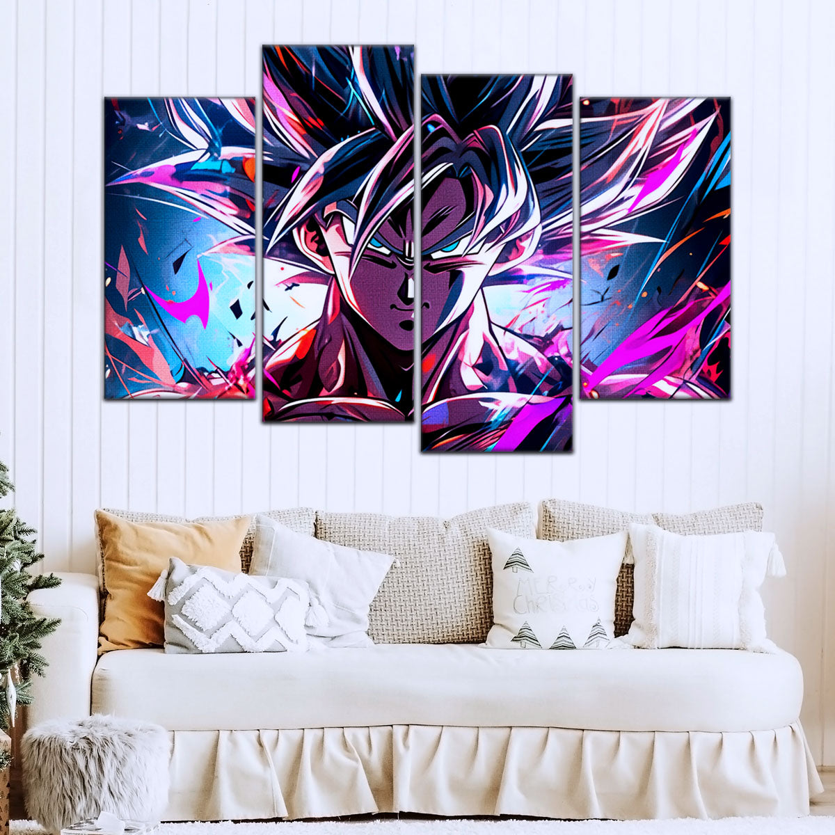 Dragon Ball Super Ultra Instinct Goku Canvas Wall Art - 5 Piece Split Panel DBZ Anime Poster - Ready to Hang Living Room Man Cave Decor - DR5096