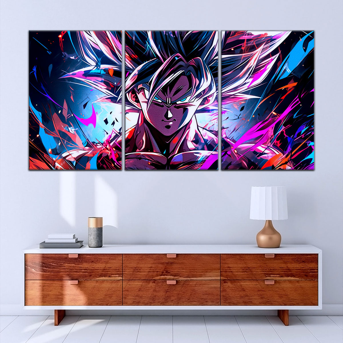 Dragon Ball Super Ultra Instinct Goku Canvas Wall Art - 5 Piece Split Panel DBZ Anime Poster - Ready to Hang Living Room Man Cave Decor - DR5096