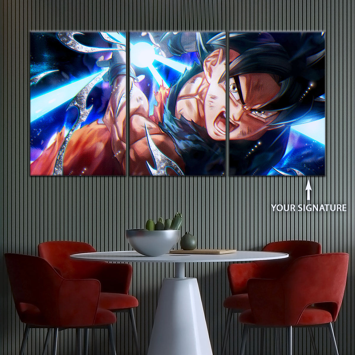 Dragon Ball Super Ultra Instinct Goku Canvas Wall Art - 5 Piece Split Panel DBZ Anime Poster - Ready to Hang Living Room Man Cave Decor - DR5097