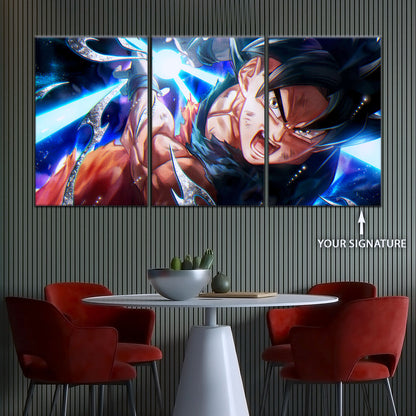 Dragon Ball Super Ultra Instinct Goku Canvas Wall Art - 5 Piece Split Panel DBZ Anime Poster - Ready to Hang Living Room Man Cave Decor - DR5097
