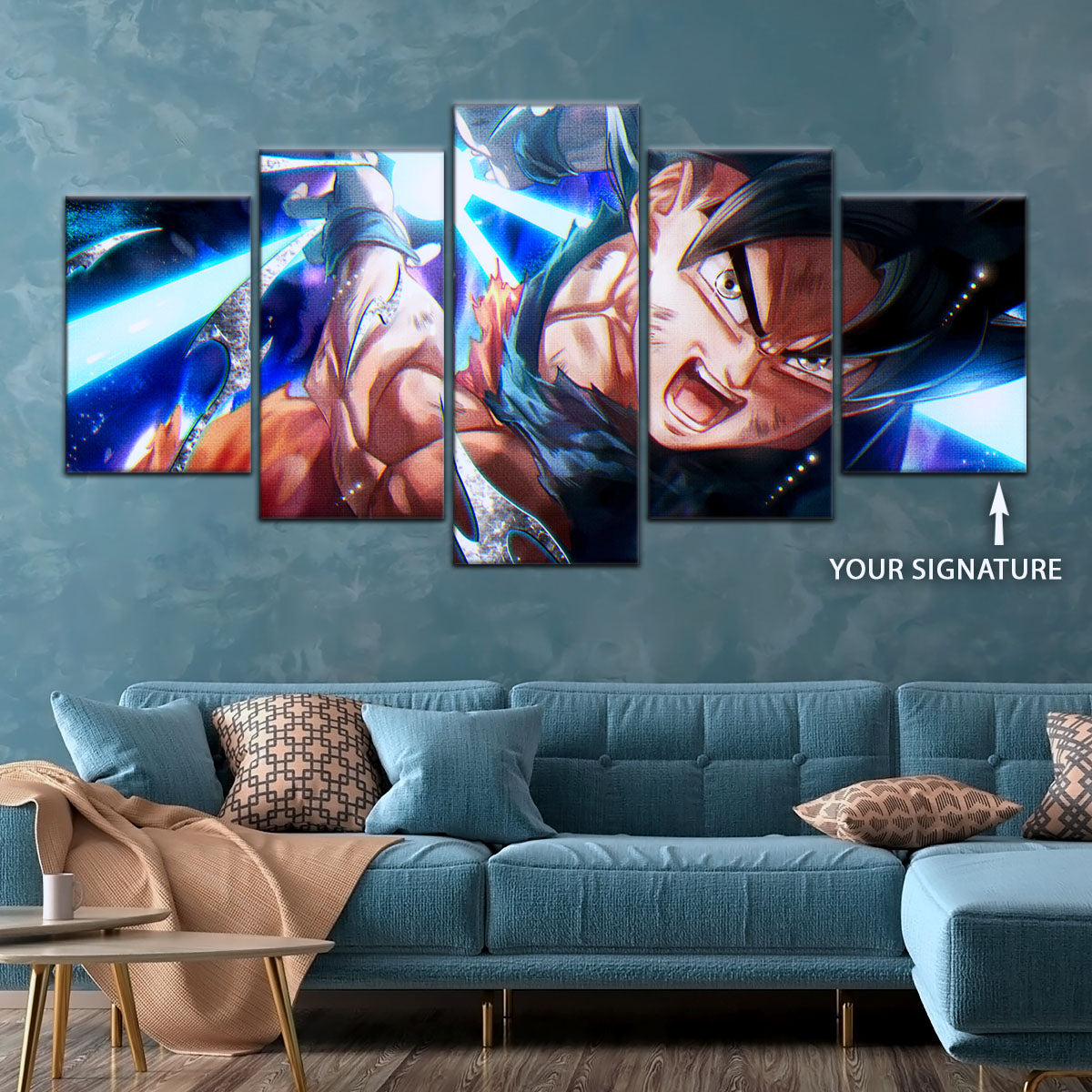 Dragon Ball Super Ultra Instinct Goku Canvas Wall Art - 5 Piece Split Panel DBZ Anime Poster - Ready to Hang Living Room Man Cave Decor - DR5097